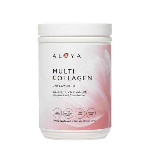 Alaya Multi Collagen Powder - Type I, II, III, V, X Hydrolyzed Collagen Peptides Protein Powder Supplement with MSM + GC (Unflavored) - NSF Certified - (40 Servings)